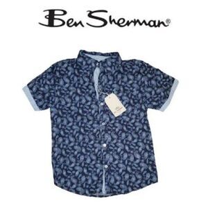 Ben Sherman boy's Navy Blue Short sleeve button down Shirt Size S